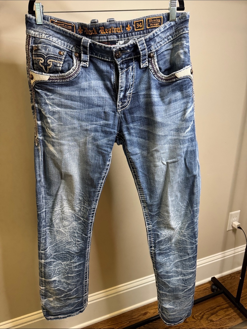 Rock Revival Men's Light Blue Washed Slim Straight Jeans